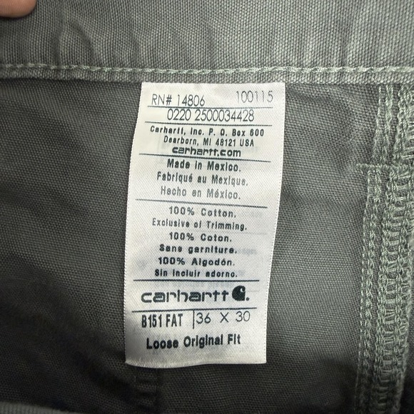 Carhartt Pants Mens 34x30 Green B151 FAT Loose Original Fit Carpenter Workwear - Picture 3 of 14